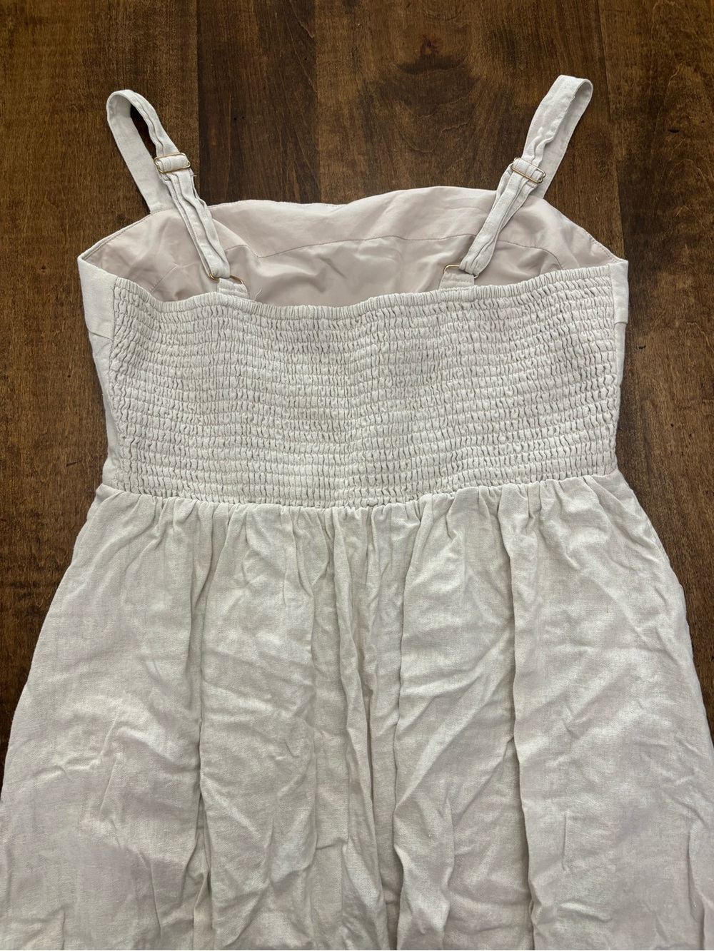 Dalia Linen Blend Midi Dress Large NWOT Neutral Beige Cottagecore Minimalist - Picture 11 of 14